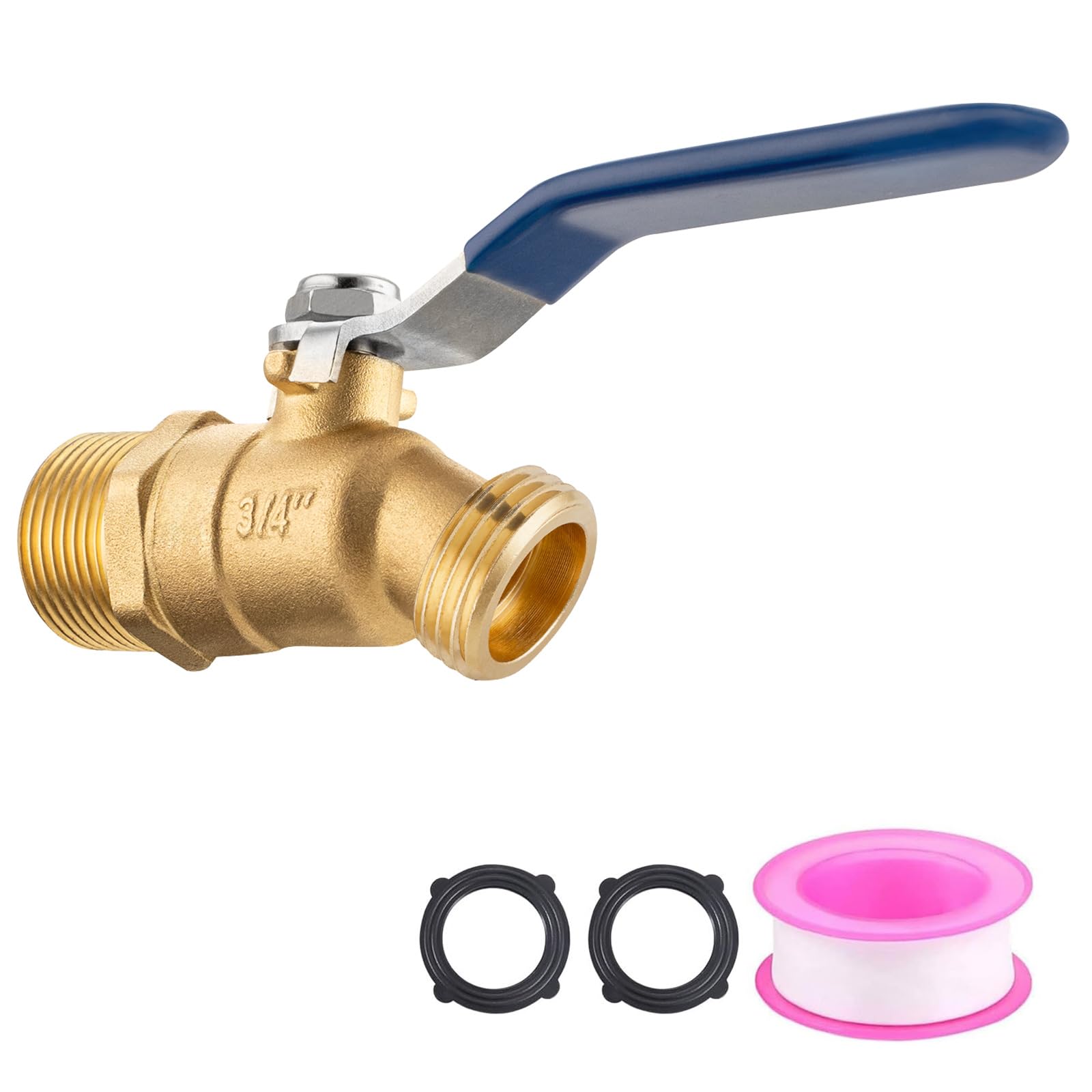 Brass Hose Bib 3/4" Heavy Duty Outdoor Tap Lead Free Outdoor Faucet 3/4" GHT Outlet x NPT Inlet High Flow Water Spigot with 2 Washers and 1 Teflon Tape
