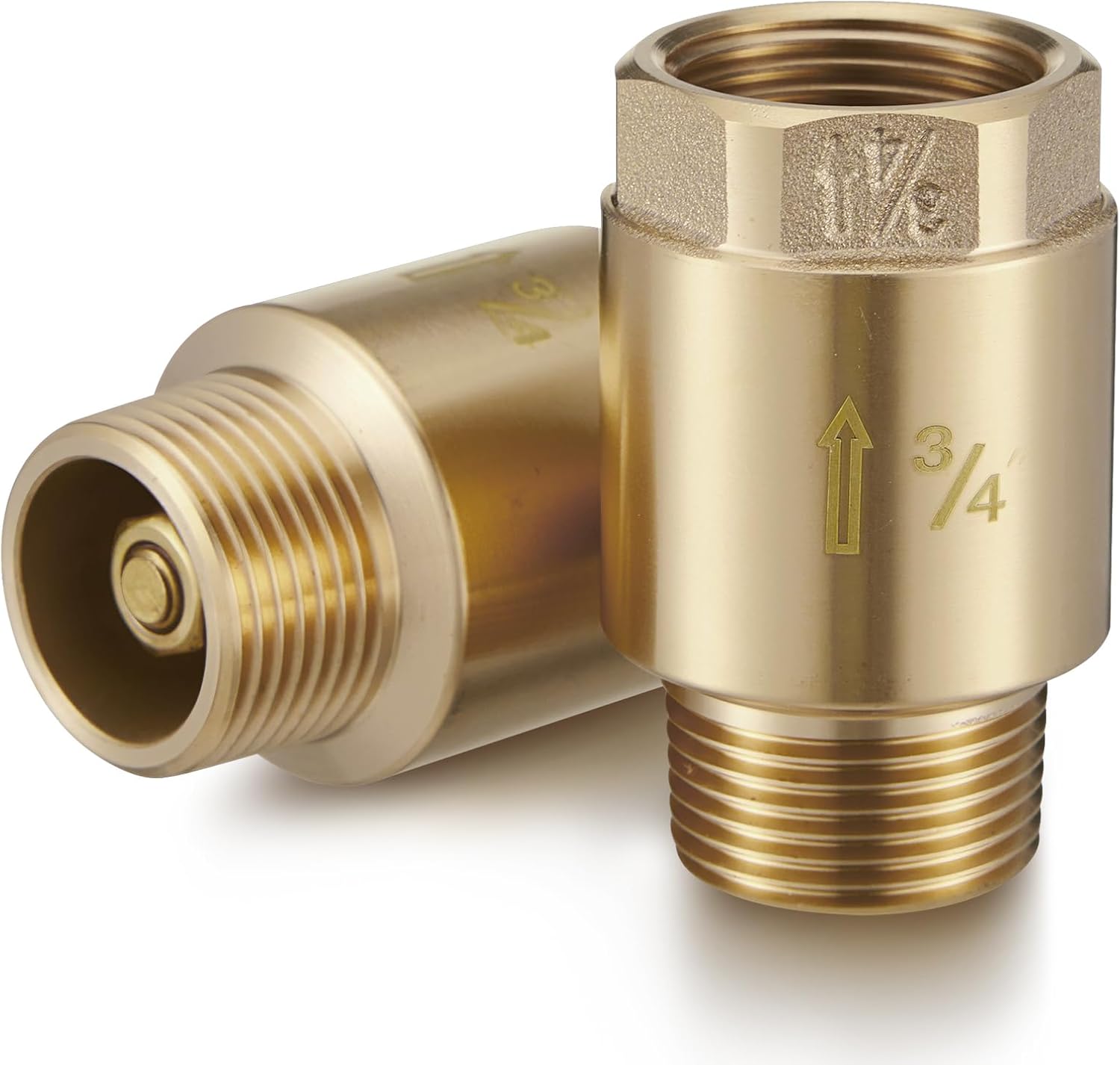 Zonon 2-Pack 3/4 Inch Brass Check Valves - One-Way Non-Return with Backflow Prevention for Irrigation, Well Pumps, Garden Hoses