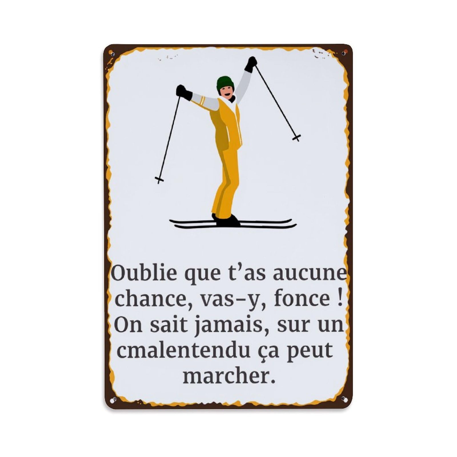 Lzwbntey Vintage Skiing Figure On White Background Metal Tin Sign Retro Wall Decor For Home Bar Garage Cafe, Indoor & Outdoor Decorative Metal Poster, 8X12 Inch
