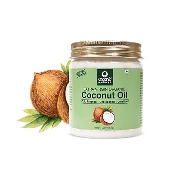 Organic Harvest Cold Pressed Extra Virgin Coconut Oil | Hair Oil For Men & Women | Ideal For All Type Skin & Hair Growth | Unbleached & Unrefined | Sulphate & Paraben free - 200 ml