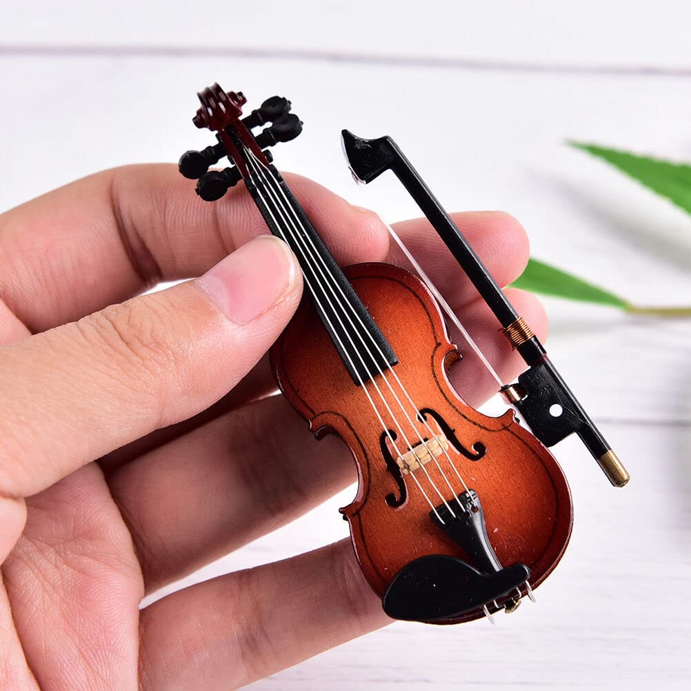 Miniaturowy skrzypce, model skrzypiec z futerałem, akcesoria do domu dla lalek, Mini instrument muzyczny dekoracja prezent