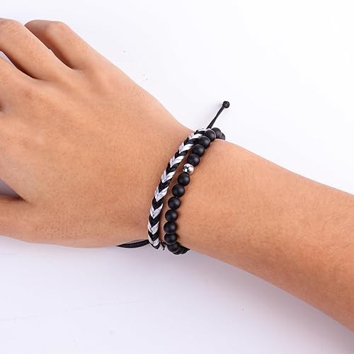 Miniatura 60 de Black Beaded Bracelets for Men Boys: 6mm Obsidian Onyx Lava Beads Mens Bracelet Set Mens Jewelry - Cool Anniversary Valentines Fathers Birthday