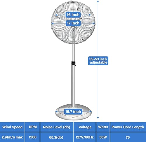 Miniatura 2 de Simple Deluxe Ventilador de pie de 16", alturas ajustables, ocilación horizontal 75°, 3 velocidades de configuración, bajo ruido, ventilador