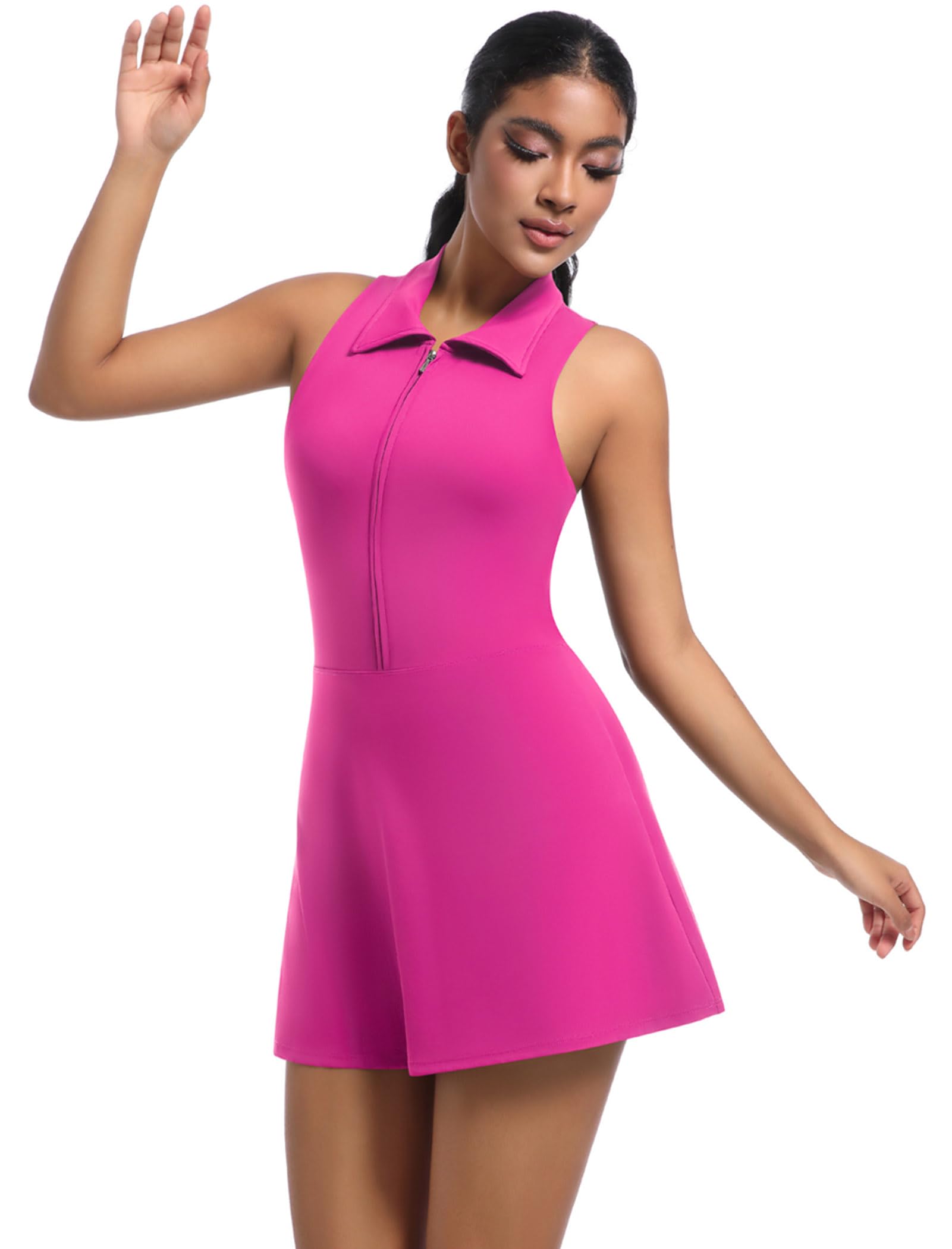 AGYMNX Damen-Sportkleid, Tennis, Golf, Sommer, ärmellos, Freizeitkleider, lässig, A-Linie, plissiert, Reißverschluss, Lauf-Trainingsanzug