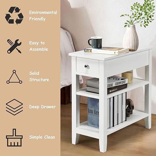 Miniatura 6 de Giantex - Mesa auxiliar de 3 niveles con cajón y estantes dobles, para dormitorio, sala de estar, hogar y oficina, también para teléfono mesa o como