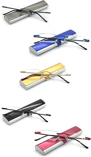 Miniatura 1 de 5 pares de lentes de lectura de metal sin montura con bisagra de resorte para hombres y mujeres