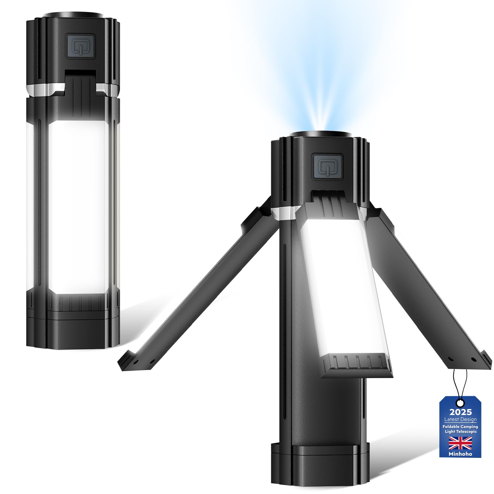 Camping Light Telescopic, Rechargeable LED Camping Lantern with 5 Lighting Modes, Collapsible Magnetic Camping Lantern for Emergency, Camping, Hiking (Black D)