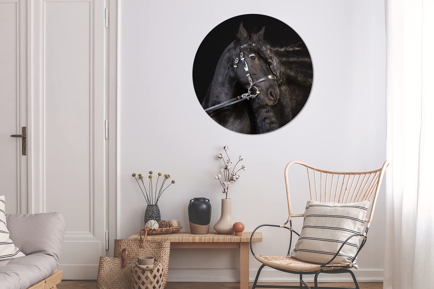 Wandbild Rund Wanddeko Deko Wohnzimmer Bilder 90x90 cm Pferd - Halfter - Mähne
