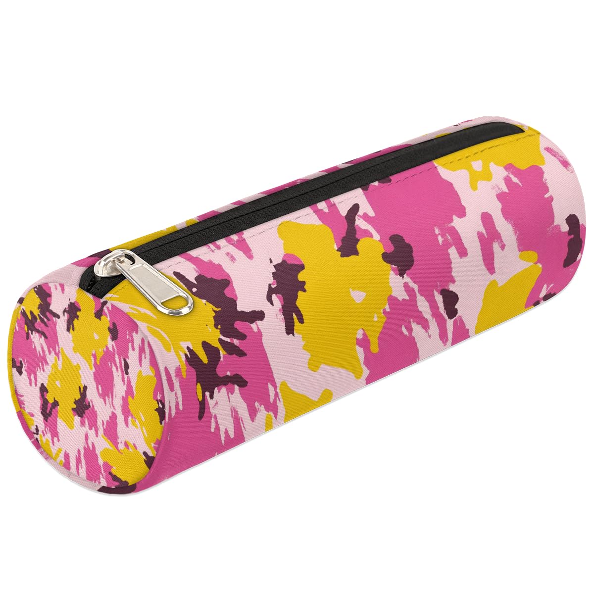 VQUVQV Boys Girls Pencil Case, Pink Yellow Print Zippered Pen Case for Stationery Toiletries Makeup Office Supplies, Portable Cosmetics Bag