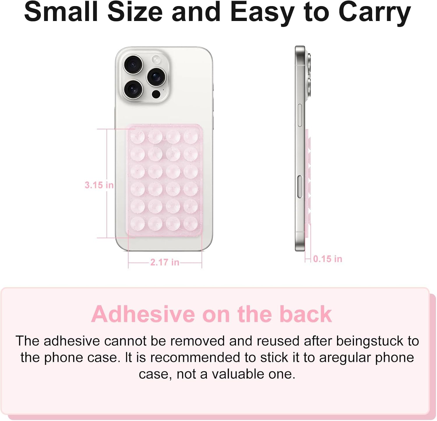 4PCS Glitter Silicone Suction Phone Case Mount, Non Slip Suction Cup, Hands-Free Phone Accessories Holder for Selfies and Videos, Silicone Adhesive Stand Sticky for Cell Phone (Light Pink Glitter) image 3