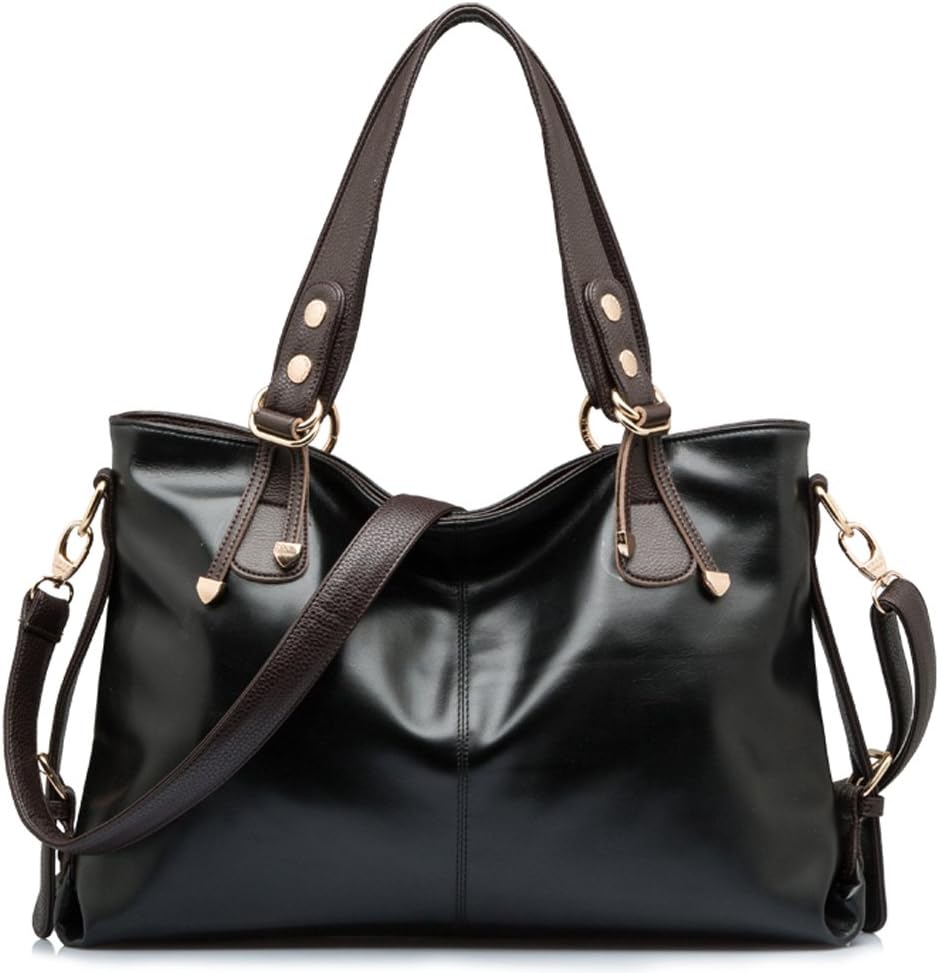 BlueVega European style Oil wax Genuine Leather Cowhide Fashion Women handbags shoulder bags-black