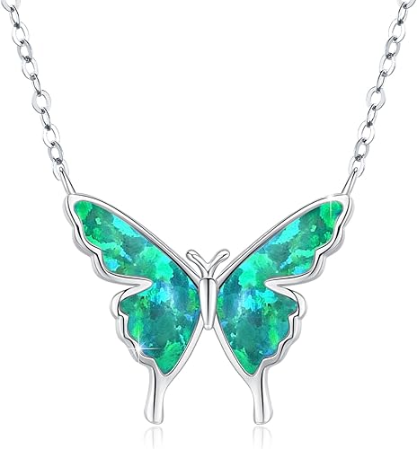 CUOKA MIRACLE Collar de mariposa de ópalo para mujer, plata de ley 925, delicado y bonito dije de mariposa, collar de mariposa, regalo de cumpleaños