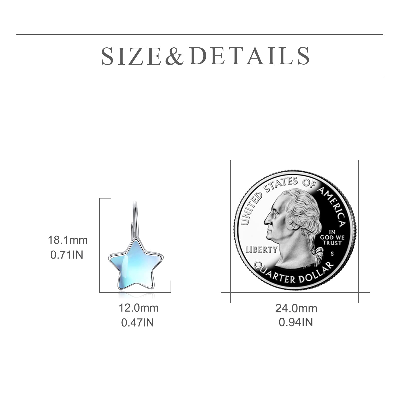 Stern Mondstein Ohrringe für Damen Sterling Silber Pentagramm Mondstein Creolen