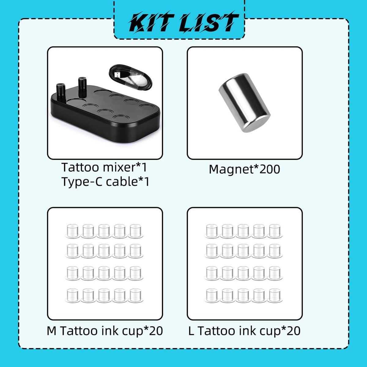 Mieszadło do pigmentów do tatuażu, miniaturowy mieszalnik magnetyczny Vortex z kubkiem na 40 kolorów i 200 patyczkami do mieszania,regulowane mieszadło magnetyczne,mieszadło do farb lakierów paznokci