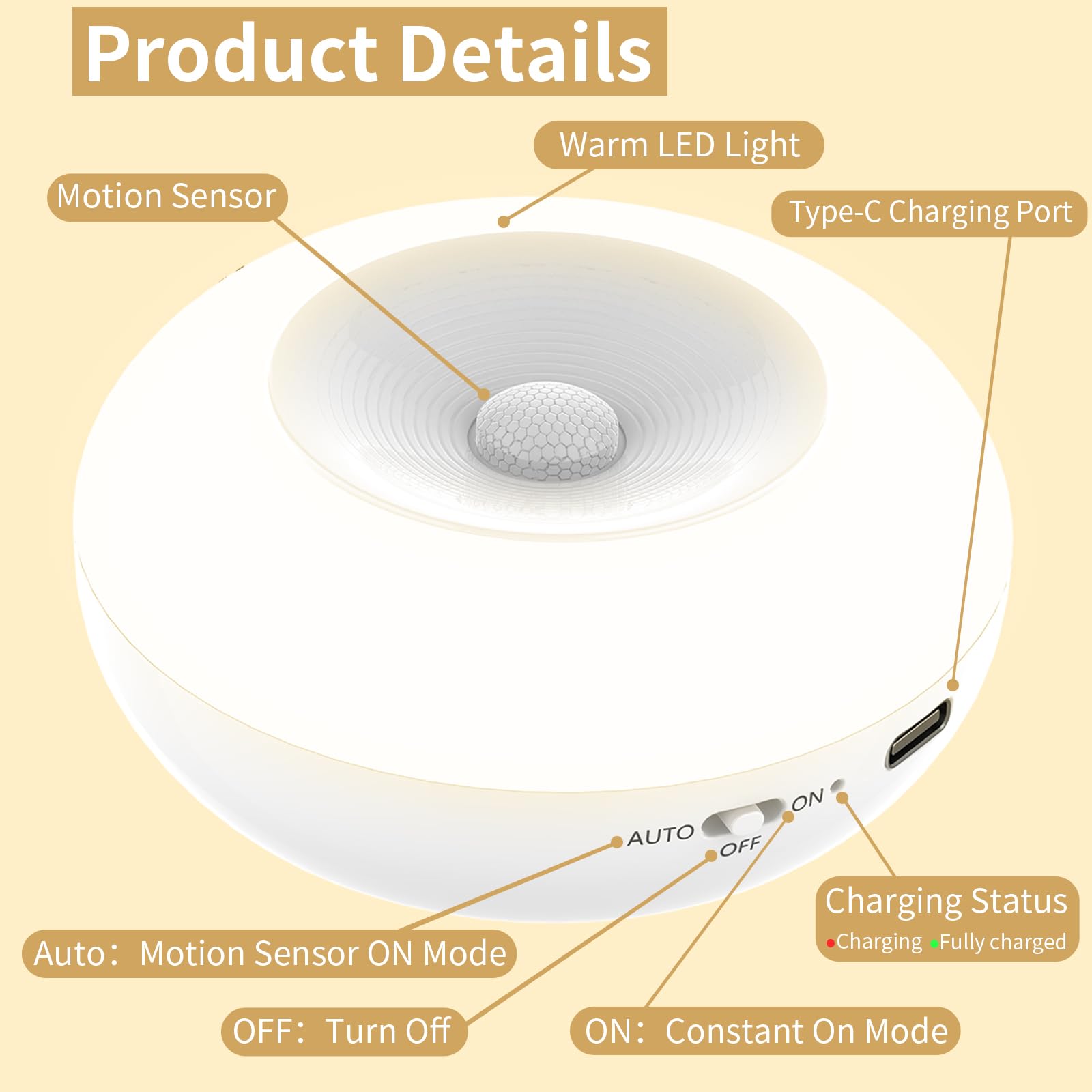 Cordless Closet Lights Motion Sensor Puck Lights - Rechargeable LED ...