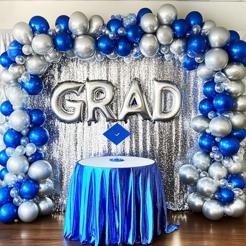 Image of RUBFAC Silver Balloons 129pcs Different Sizes 18 12 10 5 Inches Metallic Balloon Garland Arch Kit Disco Ball for Birthday Party Graduation Wedding Holiday Decoration