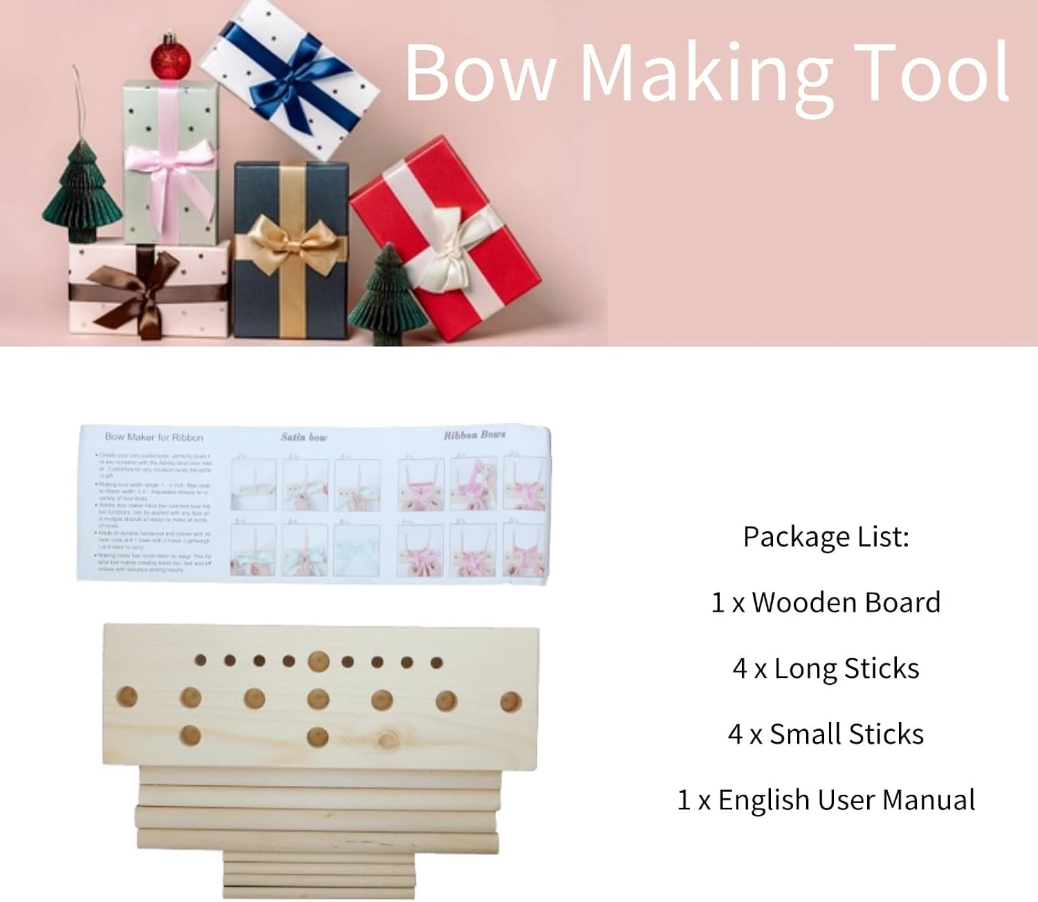 Bow Maker for Ribbon, Wooden Bow Maker for Wreath, Multi Size Bows