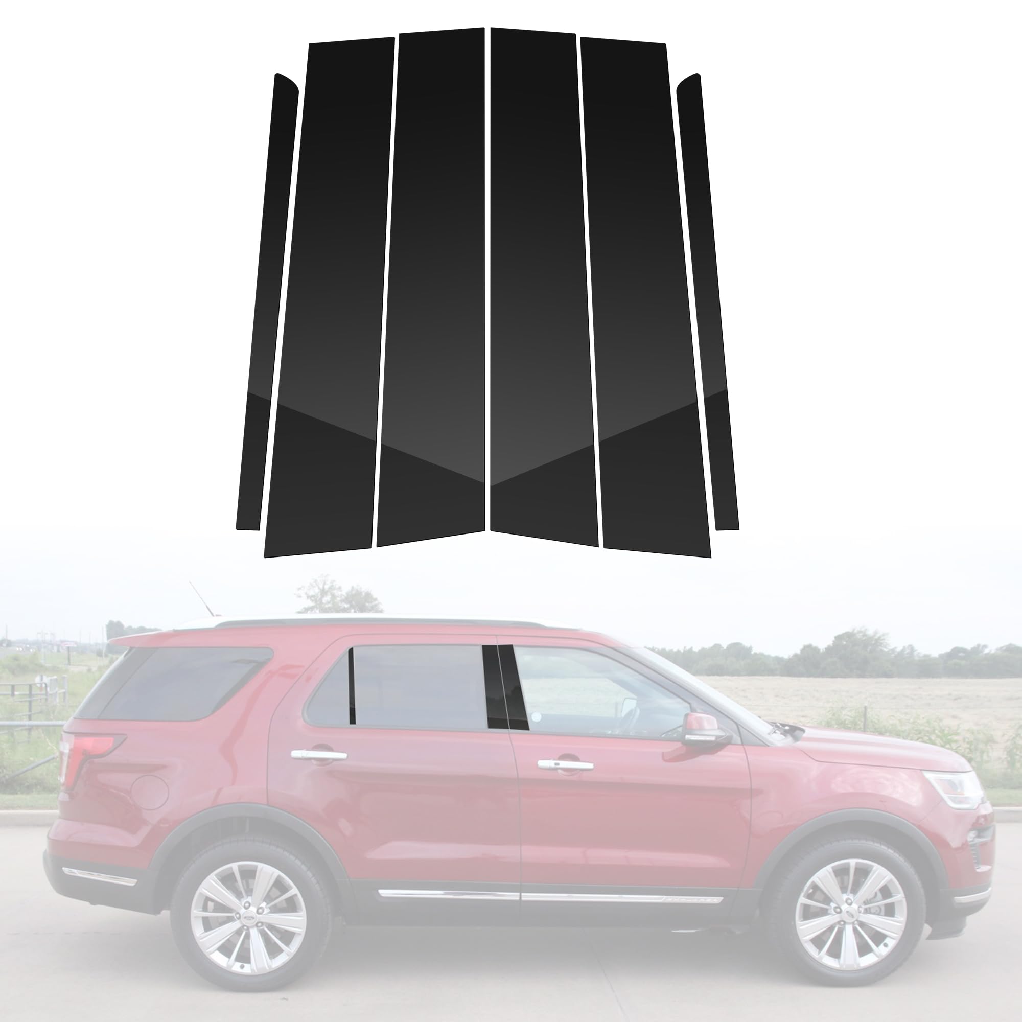 BASIKER Fit for 2011 to 2019 Ford Explorer Pillar Post Trim Kit, Door Window B Pillar Glossy Black Cover, Strong Toughness PC Material, Door Pillar