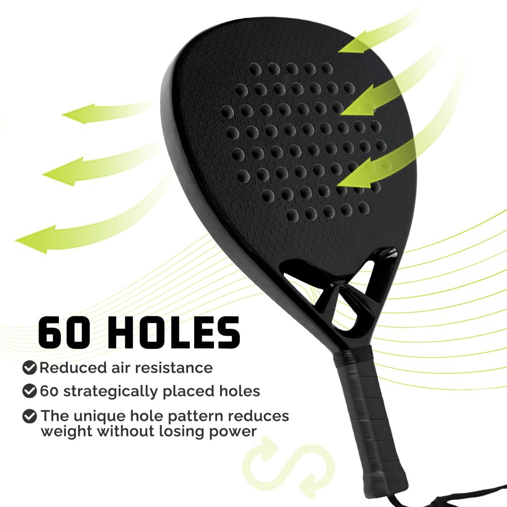 Racchetta da padel - Fibra di vetro mista in fibra di carbonio e nucleo in schiuma EVA, superficie a nido d'ape - 360 g Nero, Racchetta intermedia per adulti