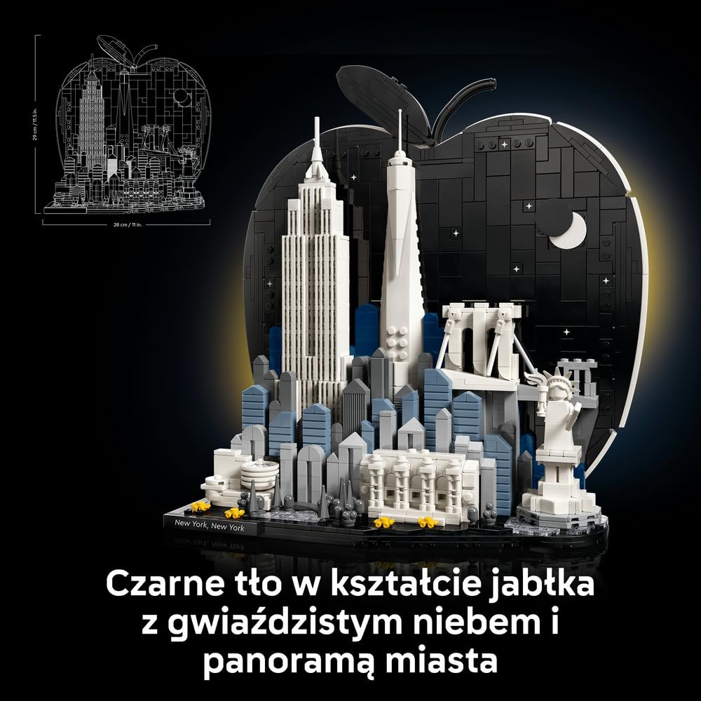 LEGO Architecture Nowy Jork — Wielkie Jabłko 21066 | Model architektoniczny, dekoracja do domu, pomysł na prezent dla podróżnika, zestaw klocków konstrukcyjnych, 1465 elementów