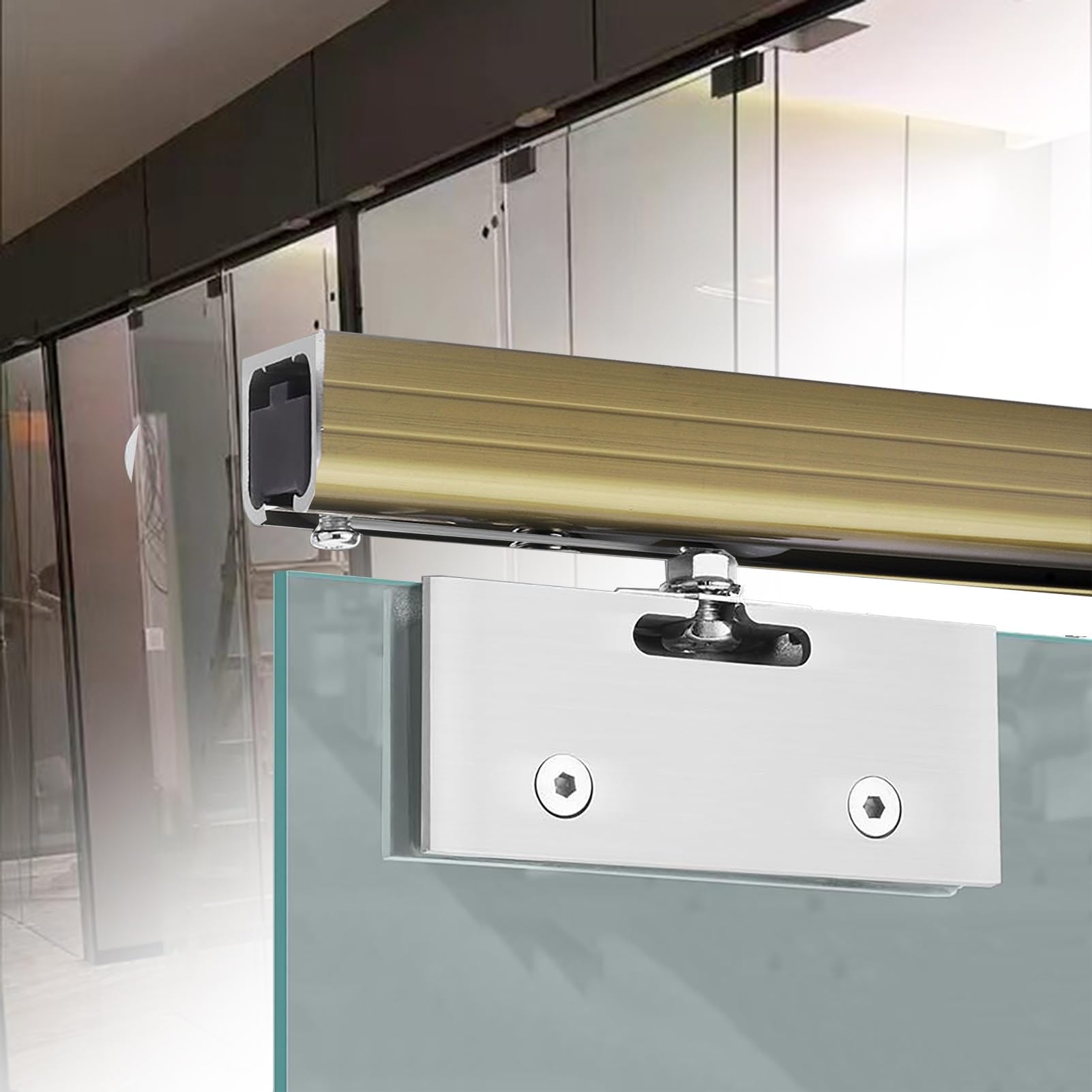PALSINBY Sliding Glass Door Track Kit, Frameless Glass Barn Door Sliding Track Kit For 10-12mm 70-400cm