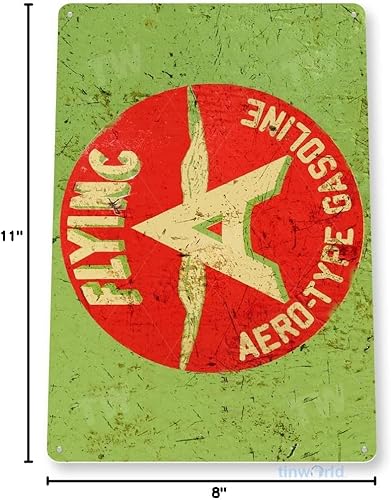 Miniatura 4 de Tinworld Letrero de hojalata volando a gasolina rústico retro gas aceite metal decoración aviación hangar garaje A852
