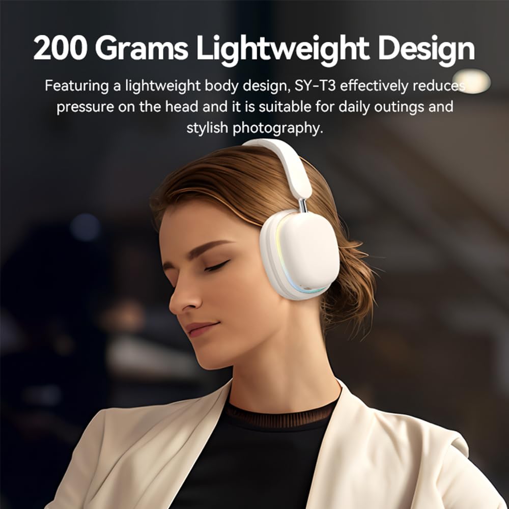 IHAO Auriculares Bluetooth RGB plegables con cancelación activa de ruido, micrófono desmontable, larga duración de reproducción, conexión de dispositivo doble, entrada AUX, almohadillas suaves para PC
