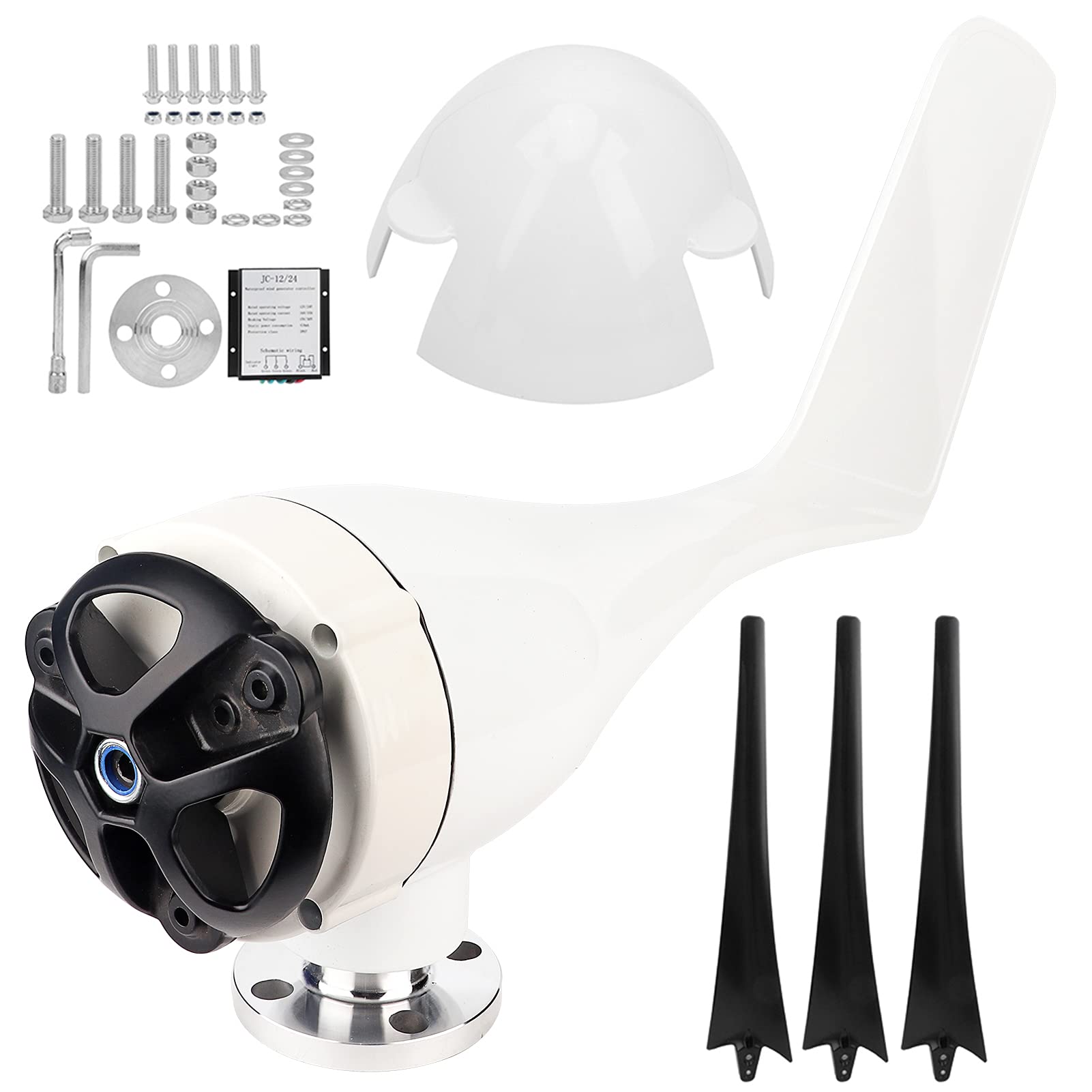 Haofy Kit de Aerogenerador de Generador de Turbinas Eólicas Eficiente de 100 W con Controlador Componentes Duraderos de 3 Aspas para Terrazas Generador Síncrono de Imán Permanente de CA Negro (48V)