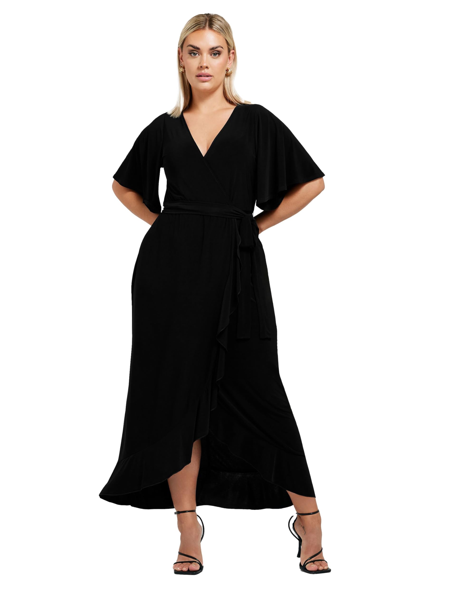 Yours Women's Black London Curve Ruffle Hem Maxi Dress - Plus Size Curve