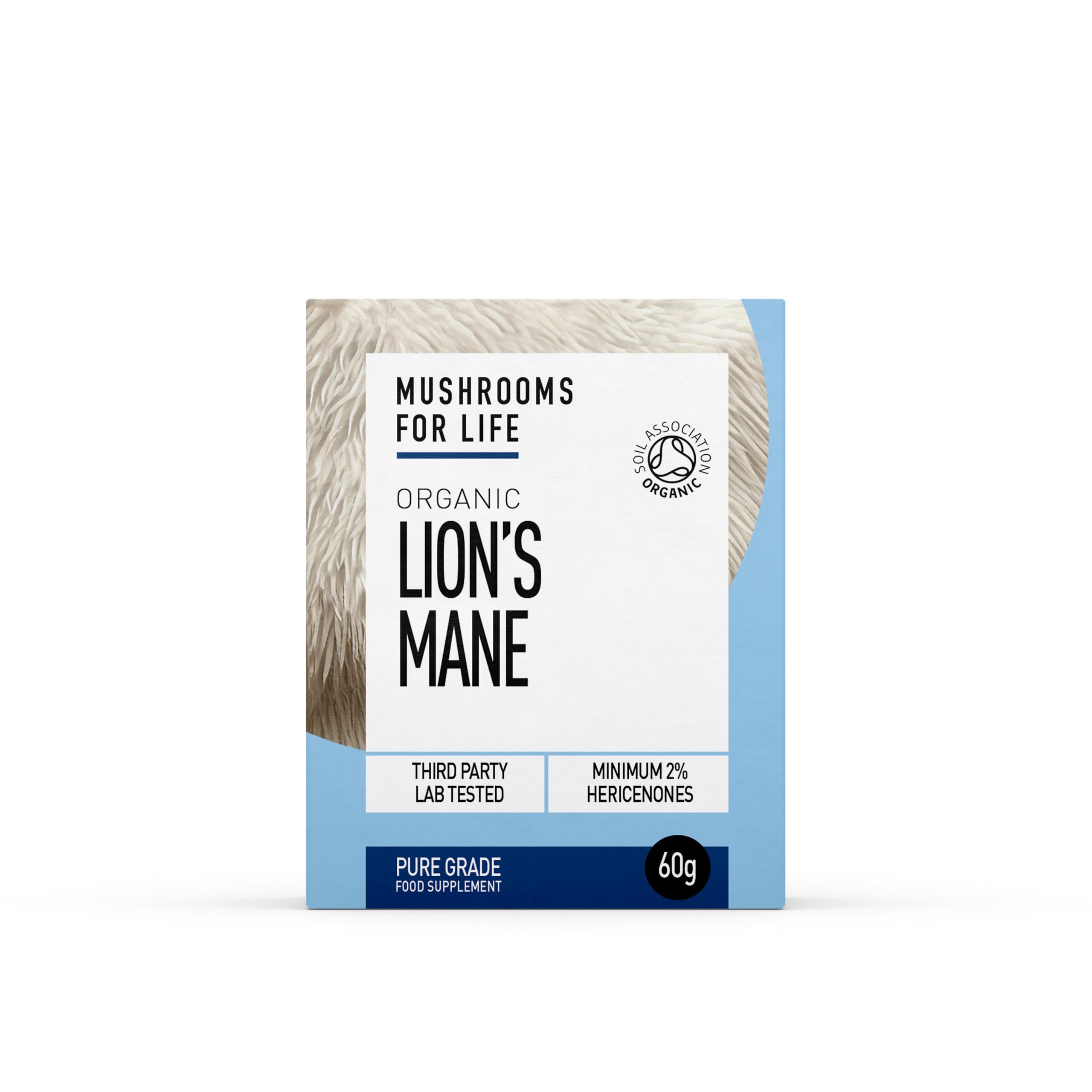 Organic Lion's Mane| 60 Caps or 60g Powder - Mushroom Superfood Supplement - Lion's Mane Complex - Pure Grade Extracts, No Binders (60g Powder)