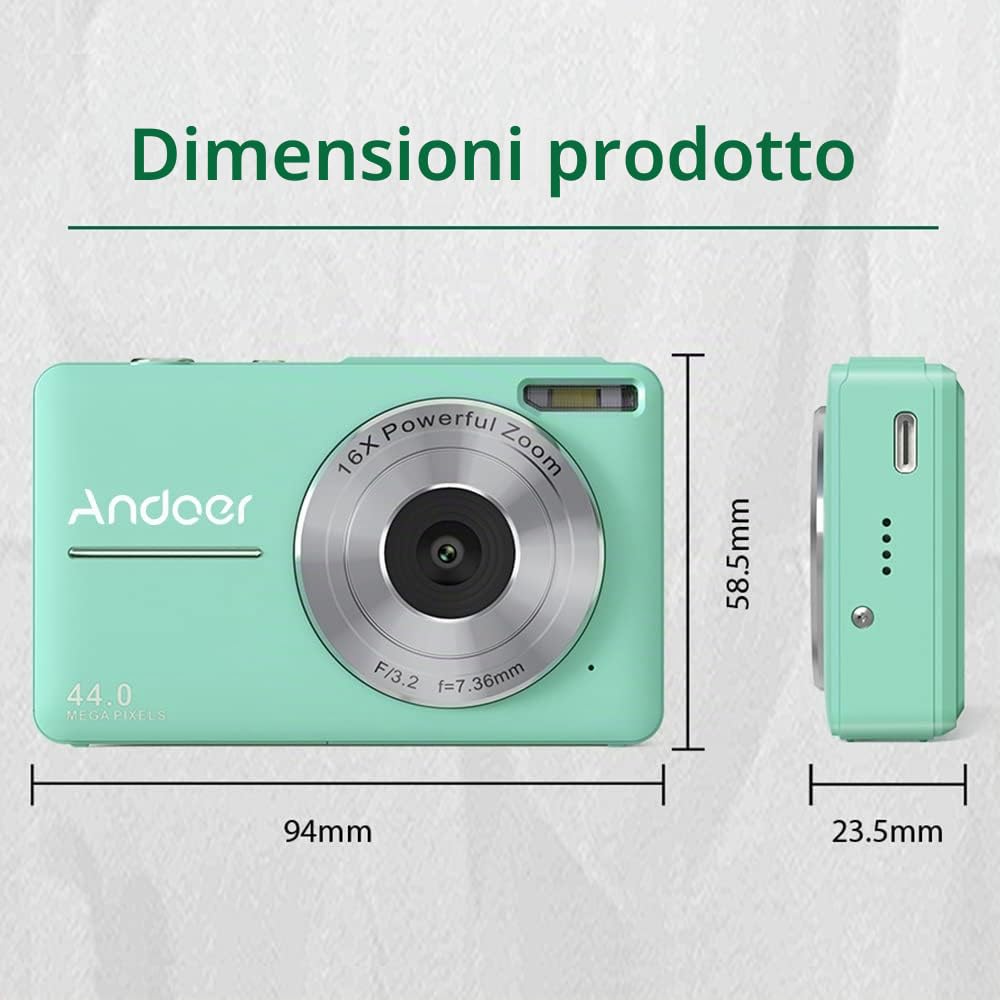 Videocamera Digitale Portatile 1080P Videocamera 44MP Messa A Fuoco Automatica 2.5 Schermo IPS Zoom Digitale 16X Rilevamento Volti Anti-Vibrazione Cattura Sorriso