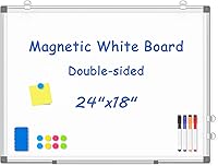 WALGLASS 24x18 Double-Sided Magnetic Dry Erase Whiteboard - Wall Mount Aluminum Frame for Office, Home, School, Kitchen