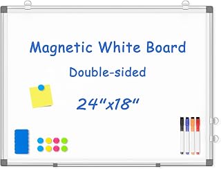 WALGLASS 24x18 Double-Sided Magnetic Dry Erase Whiteboard - Wall Mount Aluminum Frame for Office, Home, School, Kitchen
