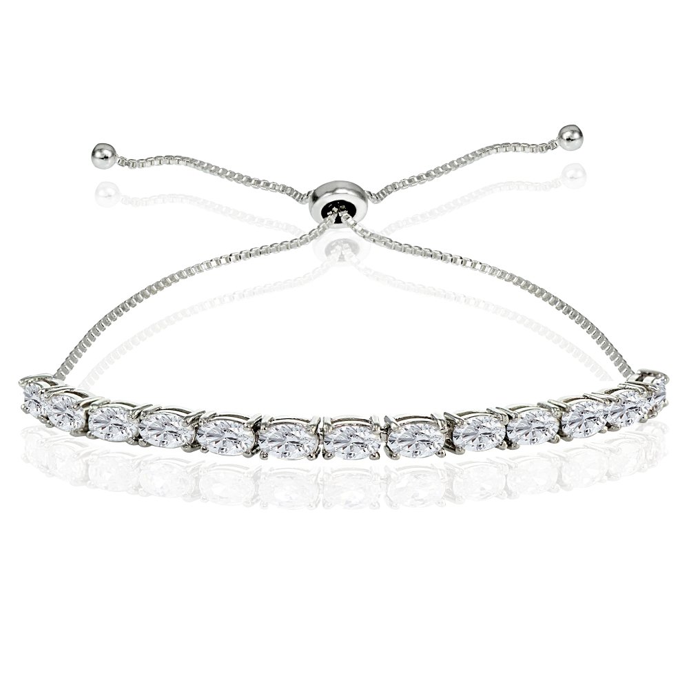 B. BRILLIANT Sterling Silver 5x3mm Oval Genuine or Created Gemstone Pull-string Adjustable Tennis Bracelet for Women