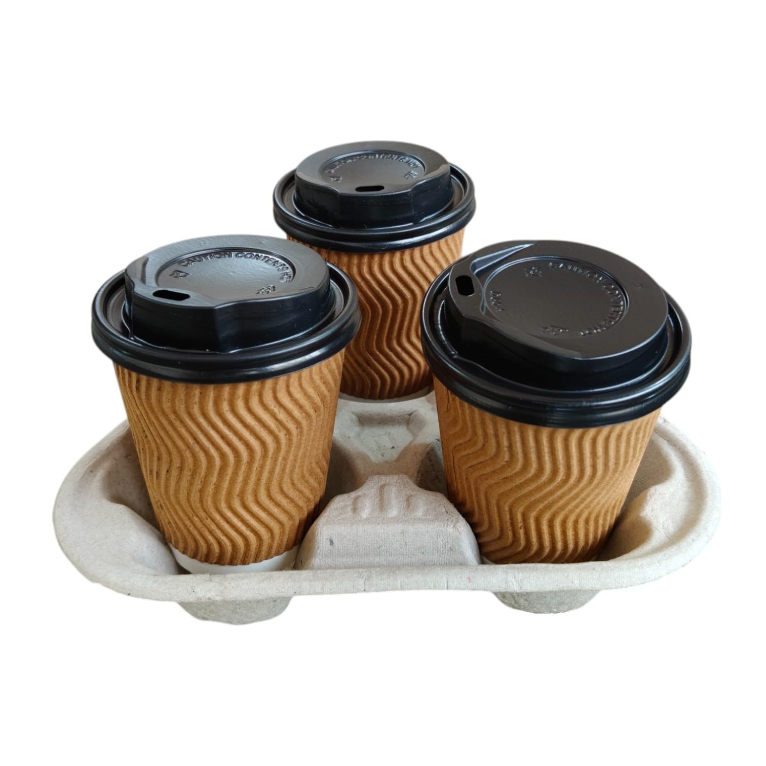 CAREMAX IMPEX Biodegradable 3-Cup Drink Carrier Trays, Cup Holder Tray, Cup Carrier Tray, Compostable & Eco-Friendly, Holds 8 oz to 44 oz Cups, Hot & Cold Beverages, Size 9x9x2 Inches, Pack of 400pcs