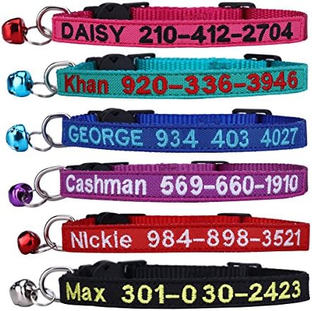 Custom Cat Collar, Personalized Breakaway Cat Collar with Bell & Embroidered ID Pet Name & Phone Number (1PCS)