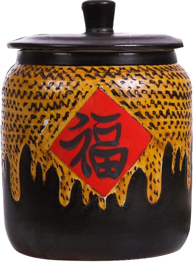 Food Storage Containe Rice Storage Containe Food Dispensers Ceramic Rice Bucket with Hand Drawn Large Capacity Sealed Tank with Lid Creative Kitchen Decoration Unique Gift (Size : 5KG)