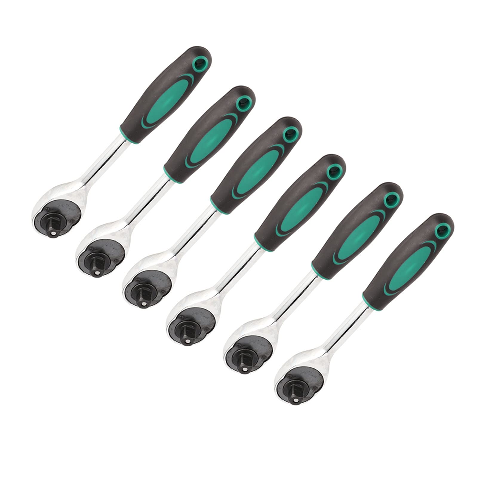 Jeu de 6 clés à cliquet 1/2" double sens avec poignée ronde en caoutchouc, acier au chrome vanadium de qualité industrielle, outil mécanique à cliquet 24 dents pour réparat