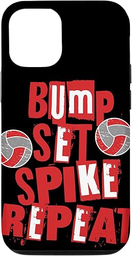 iPhone 15 Parents Girls Volleyball Bump Set Spike Repeat Red & White Case