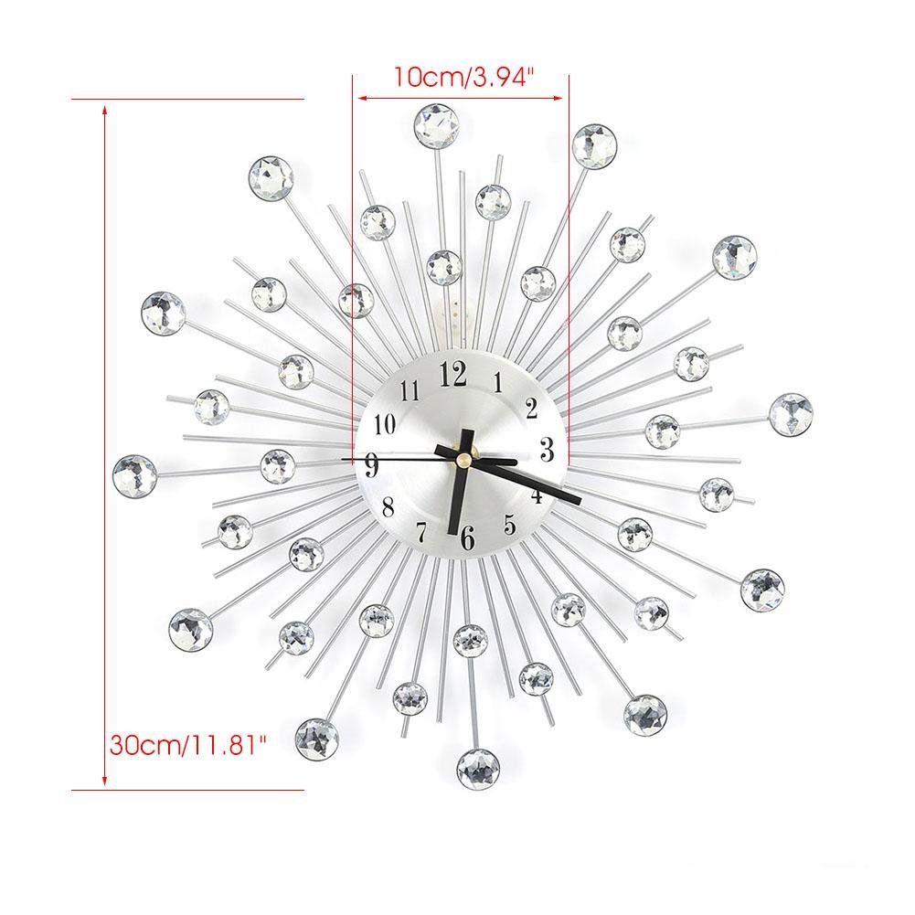 Reloj de pared de metal con forma de estrella de diamante, reloj de estrella de cristal, decoración del hogar, tachonado de diamantes, decoración de dormitorio, salón