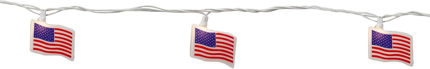 Northlight American Flag Indoor Outdoor Patriotic Patio Light Set - 7.5' White Wire - 10ct