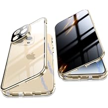Anti Peeping Case for iPhone 14 Pro 6.1", 360 Degree Front and Back Privacy Tempered Glass Cover, Anti SPY Screen, Anti Peep Magnetic Adsorption Metal Bumper for iPhone 14 Pro Gold