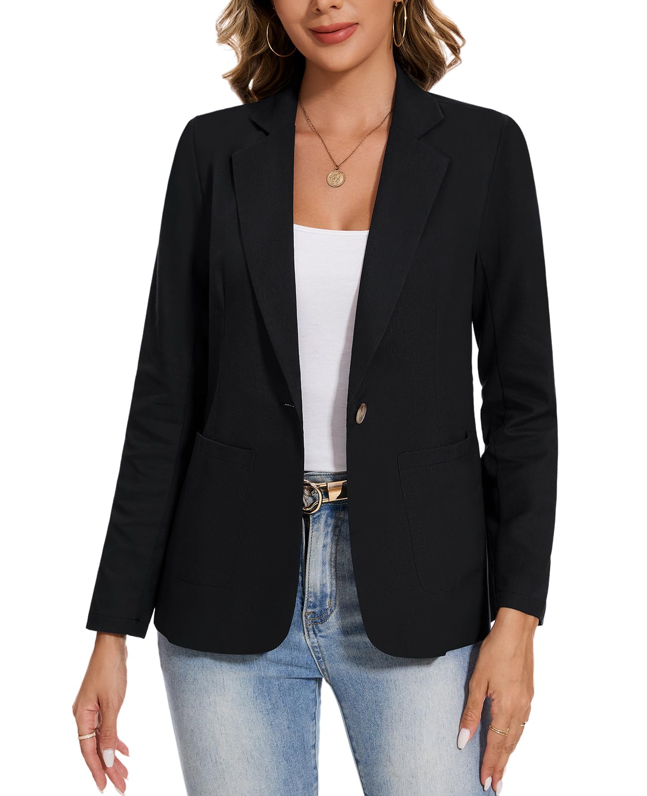 MINTLIMIT Womens Linen Cotton Blazer Casual Long Sleeve Button Front Lightweight Spring Summer Jacket Blazers with Pockets