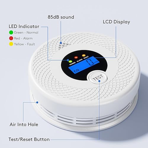 Miniatura 6 de Paquete de 1 detector inteligente de humo y monóxido de carbono con notificaciones de aplicación, batería reemplazable, detector de humo Wi-Fi y CO