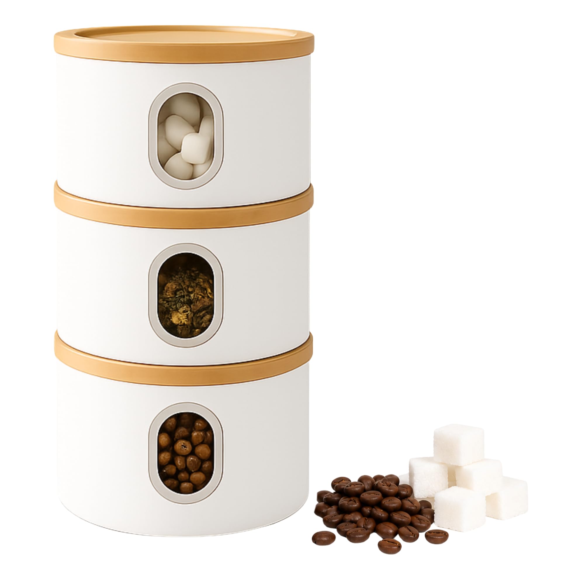 LENAK Tea Coffee Sugar Canister Set, Stackable Airtight Food Storage, Kitchen Storage Containers, Jars Tin With Transparent Window (White)