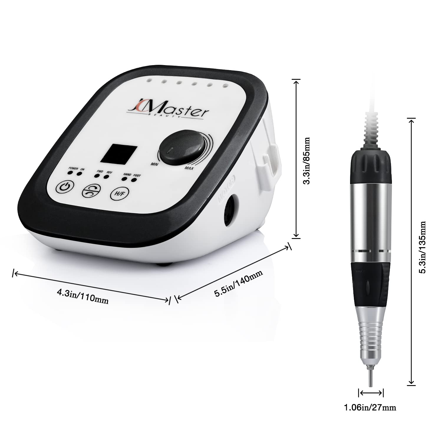 Nagelfräser JCMaster Profi, Fräser Nägel max. 35.000 U/Min, Elektrische Nagelfeile mit Fußpedal für Gelnägel Acrylnägel, elektrische Nagelfräser für Nagelstudio Zuhause, inkl 6x Bits, Touchbedienung