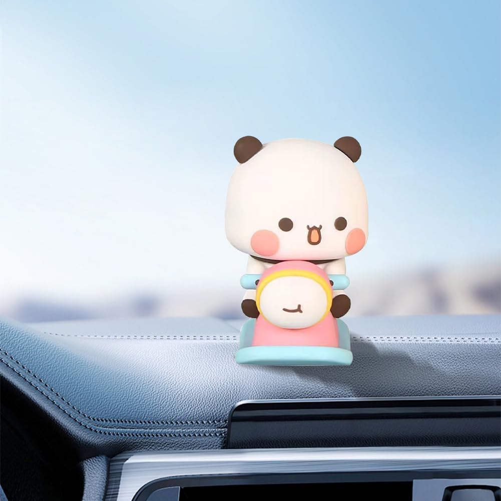 Quixotical Bubu Dudu Panda wiebelfigurenset, Kawaii auto decoratief ornament, gepersonaliseerde panda-figuren voor kinderen, meisjes, jongens, kantoor en desktop cadeau, 1 of 2 stuks verkrijgbaar