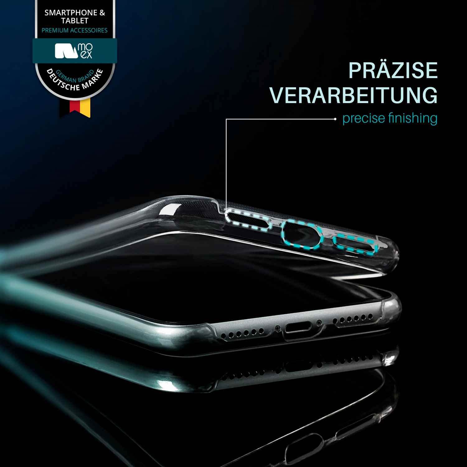 MoEX Set Protezione IPhone X/XS: Cover Trasparente Silicone + Pellicola Vetro Temperato [360°]