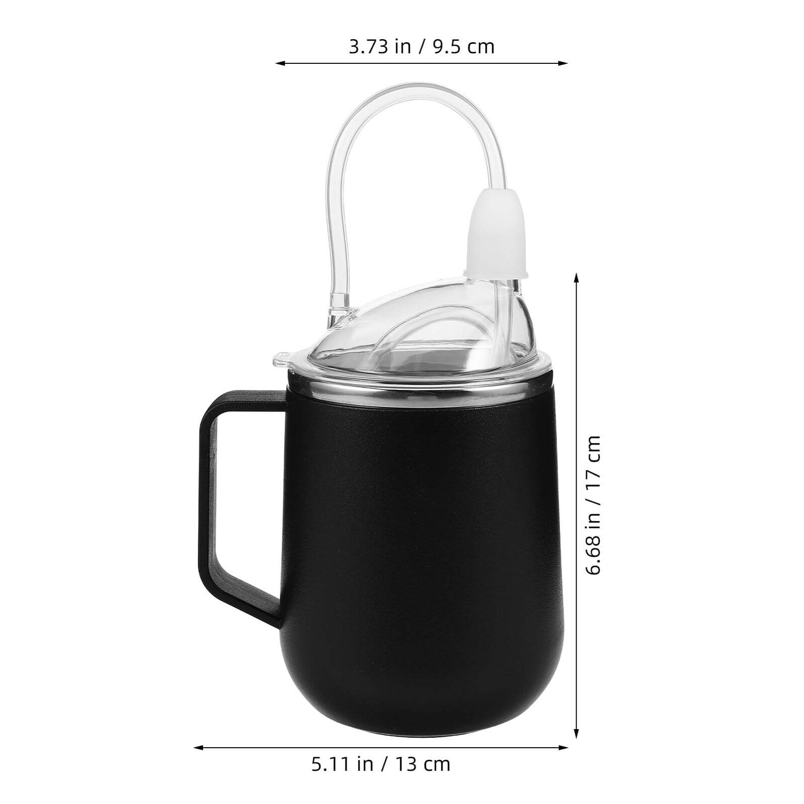 GANAZONO Trinkbecher mit Strohhalm 450ml Edelstahl für Erwachsene Schwarz