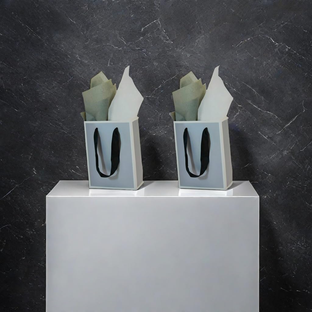 JUNESHE Mini Gift Bags With Handles – 4 Pack Small White Bags + Tissue Paper For Jewelry, Candles, Party Favors & More